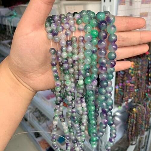 1 strand/lot Natural Gem Purple Chalcedony Purple Green Jade Strand Beads Stone Round Loose Spacer Beads For DIY Jewelry Making