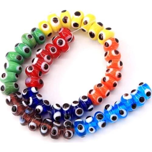 10mm mixed color Flat shape Eye Colored glaze Crystal Beads For Jewelry Making Diy Spacer 50pcs Glass Beads Wholesale