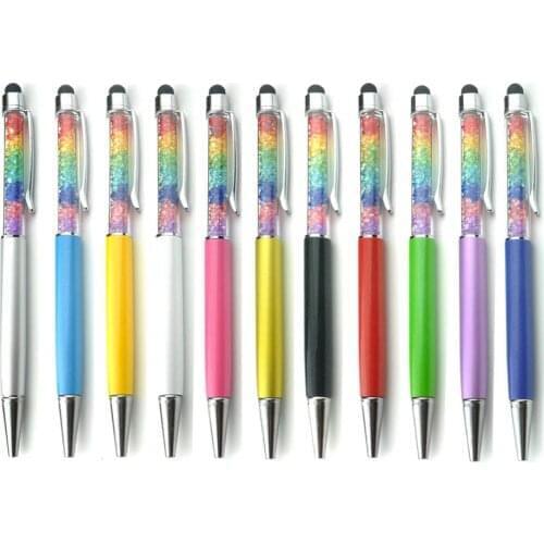 100pcs/lot 11 colors Rainbow Stylus Crystal Ballpoint Pen Diamond Ball Pens Unique Design Layer Black Blue ink