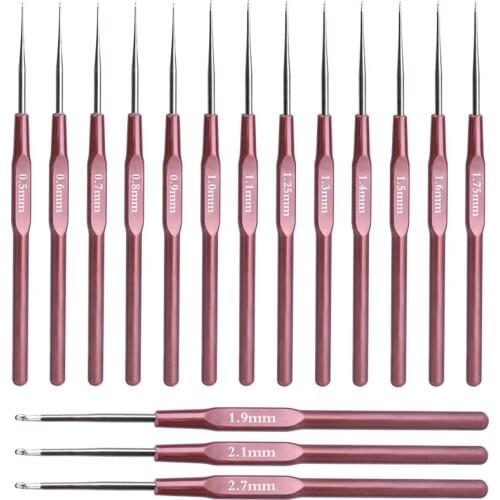 RORGETO 16 Pcs Brown Plastic Handle Metal Lace Crochet Hook Set DIY Yarn Lace Knitting Needle Tool Lace Doll Craft Accessories