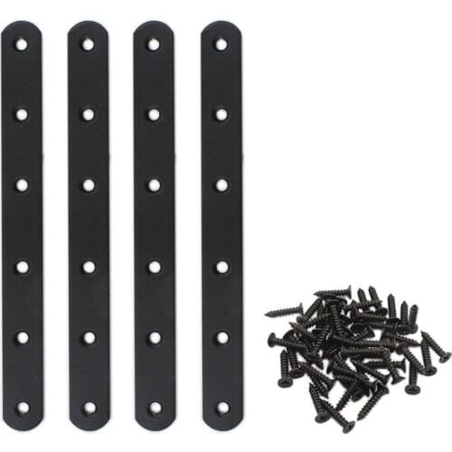 4Pack Flat Mending Plate for Wood,Black Iron Flat Straight Brace Brackets Metal Repair Fixing Wood Brace Joining Plates 200x20mm