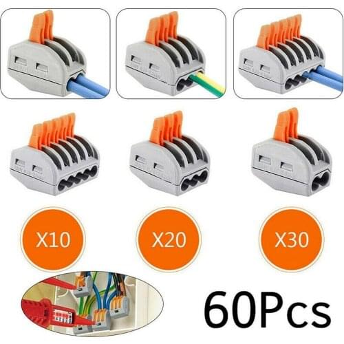 60pcs Way Fast Electric Wire Connector Quick Install Terminals Flame Retardant Cable Connector Tool Kit