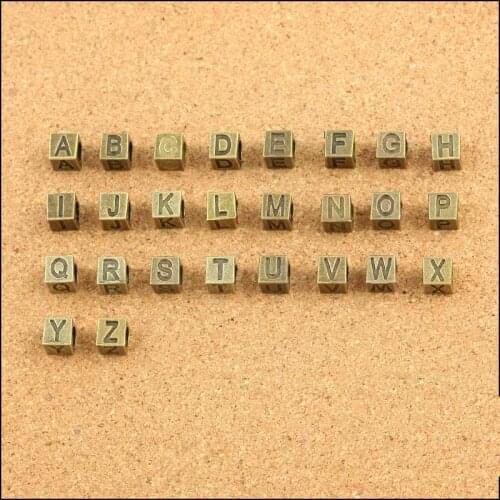 26pcs/set Antique Bronze Color Letter Big Hole Beads Metal Spacer Loose Charm Beads For Bracelet Necklace Jewelry Making Finding