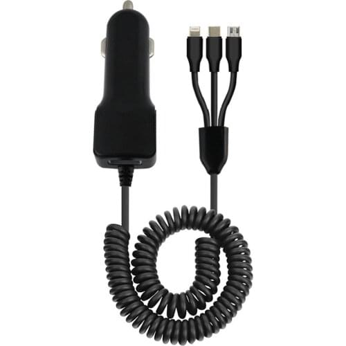 Fast Car Charger w/ 3-In-1 Splitter USB Charging Cable For Micro-USB Android Phones iPhone Type-C