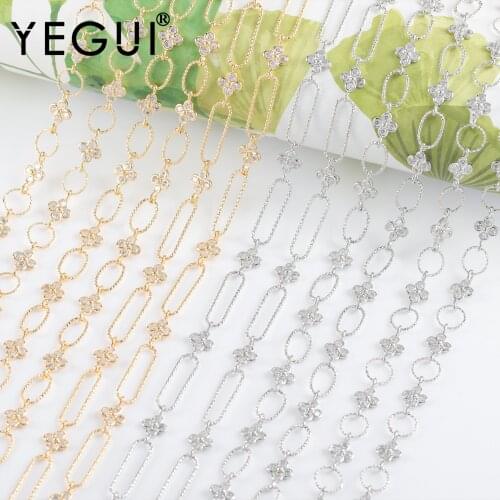 YEGUI C235,diy chain,18k gold plated,copper metal,rhodium plated,zircons,charms,diy bracelet necklace,jewelry making,50cm/lot