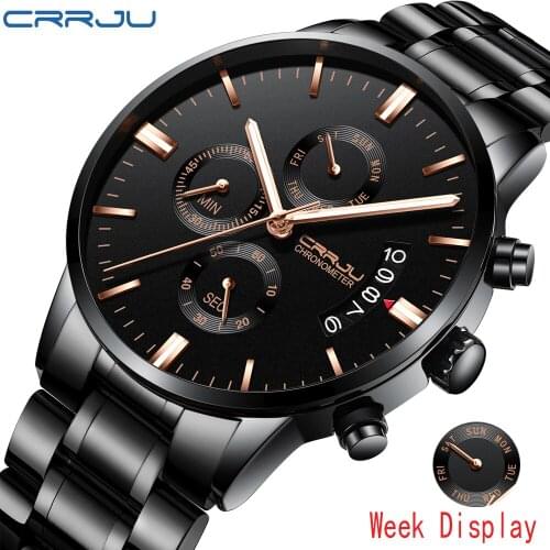 Crrju Top Brand Mens Watches Luxury Waterproof Date Quartz Watch Man Stainless Steel Sport Wrist Watch Men Waterproof Clock
