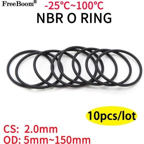10pcs Black O Ring Gasket CS 2mm OD 8mm ~ 100mm NBR Automobile Nitrile Rubber Round O Type Corrosion Oil Resistant Seal Washer