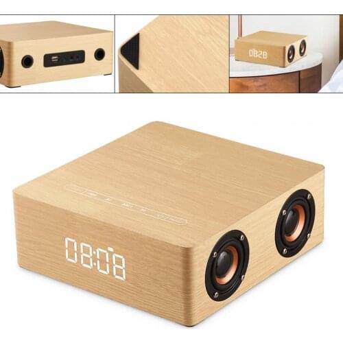 Q5C Clock Edition Wooden Bluetooth Speaker Home Four Speakers and 12W Full Frequency Horn for Smartphone / PC / MP3