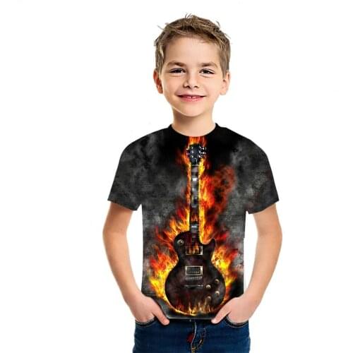 Guitar Childrens 2021 Summer Sports Fitness 3D Printed T-Shirt Ins Style Loose Casual Versatile Short Sleeve Personalized Simpl