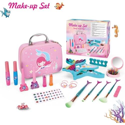 Children girl mermaid make-up water-soluble easy-to-clean cosmetics beauty eye shadow nail manicure toy make-up storage box