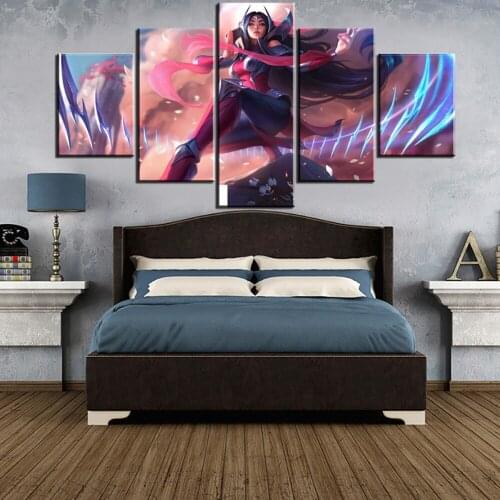 Home Decor Hd Prints Painting 5 Panel League Of Legends Pictures Wall Art Modular Canvas Game Poster Modern Bedside Background
