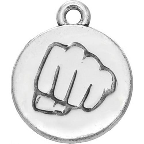 Two sided engraved message antique silver eco friendly alloy Left Punch Fist Fight charm Fist accessory for jewelry making diy