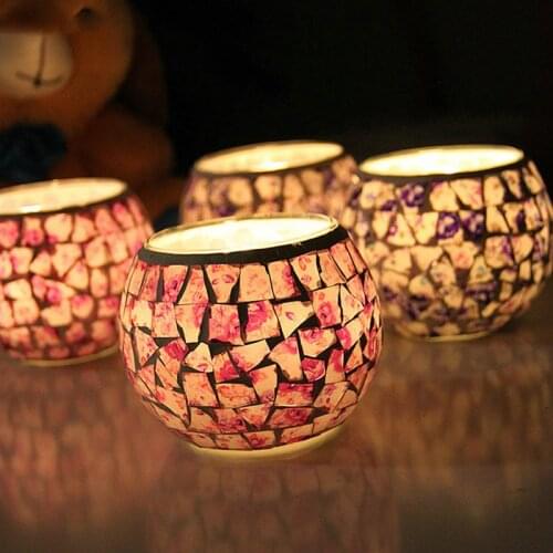 Europe Retro Decor Turkish Lamp Colorful Cup Battery Powered Stained Glass Candleholder LED Bedroom Night Light for Children