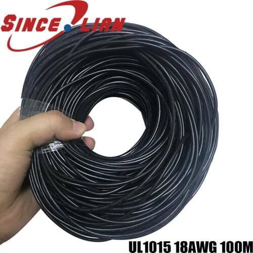 Flexible Stranded 18AWG UL1015 Diameter 2.8mm 105 degree 600V Electronic Wire Conductor Black 50 meters 100 meters Cable