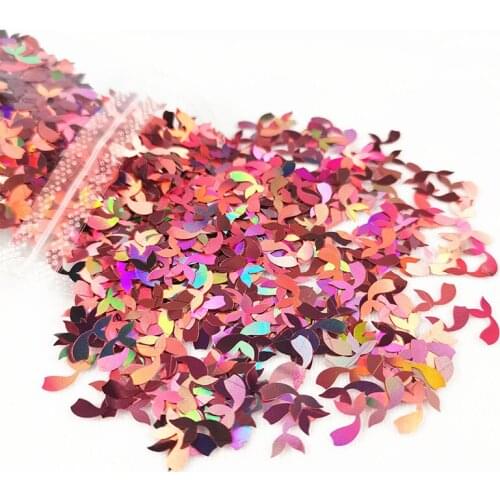 Valentines Day Holographic Laser Nail Glitter Sheet Dolphin Bay Five Flowers Sparkling for Nail Art Design Hybrid 3D Sheet Nail