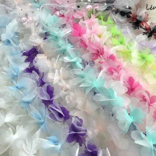 H686 23-24pcs 6CM Flowers 3D Chiffon Cluster Flowers Wedding Lace Dress Decoration Lace Fabric Applique Trimming Sewing Supplies