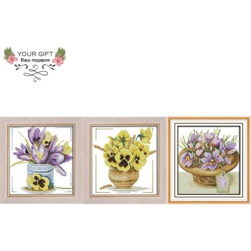 Joy Sunday H760 H761 H762 Home Decor Small Pot Crocus Yellow Flower A Pot Of Orchids Needlepoint Cross Stitch kits