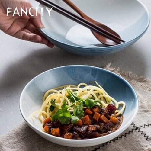 FANCITY European-style ceramic bowl, ramen bowl, soup bowl, porcelain bowl, pasta bowl, round bowl, deep dish, fruit salad bowl