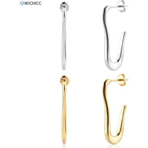 KIKICHICC New 925 Sterling Silver Gold Plain Geometric Irregular Hoops Earring Women Rock Punk Women Fashion Fine Jewelry Clips