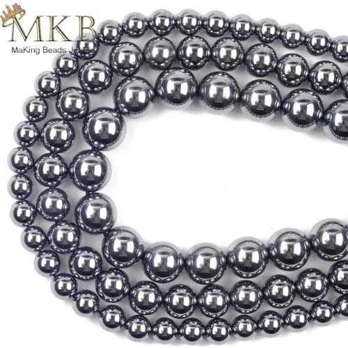 Natural Black Shine Terahertz Stone Round Beads For Jewelry Making 6mm8mm10mm Smooth Spacer Loose Beads Diy Bracelet Strand 15"