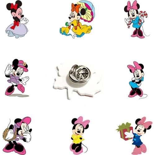 Disney Fashion Lapel Pin Pink Bow Minnie Princess Fun Pink Girls Resin Acrylic Kids Fashion Jewelry Cartoon Lapel Pin
