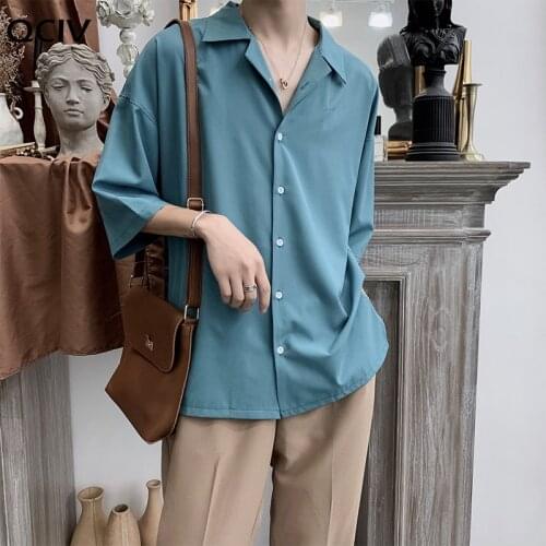 Mens Seven Part Sleeve Suit Collar Hawaiian Shirt French Cuff Mens Brand Clothes Fashion Shirts Camisa Masculina 4 Color