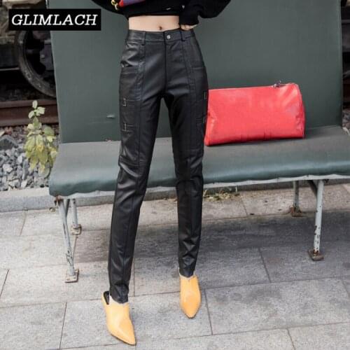New Plus Size 4XL Real Cow Leather Pants Women High Waist Genuine Leather Cowhide Full Length Trousers Slim Pencil Pants Female