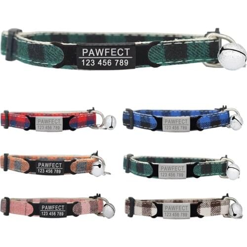 Plaid Cat Collar Personalized ID Free Engraving Safety Breakaway Small Dog Cute Adjustable for Puppy Kittens Necklace