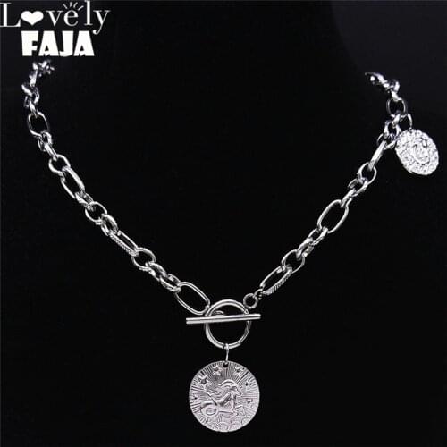Stainless Steel Astrology Capricorn Necklace Chain Women Silver Color 12 Constellations Necklaces Round Jewelry bijoux NPY1S03