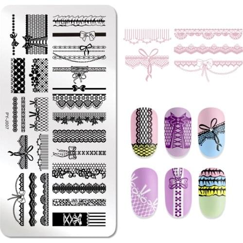PICT YOU Nail Striped Lace Flower Rectangle Stamping Plates Stainless Steel Nail Art Design Stamp 12cm * 6cm Stamping Template