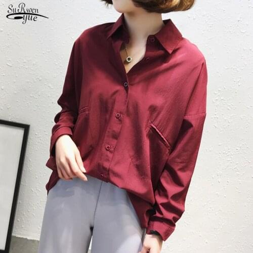 Casual Plus Size Blouse Women Long Sleeve Women Shirt 2021 Autumn Solid Korean Tops New Button Loose Office Lady Blusas 10323