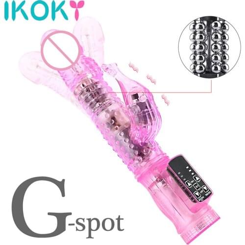 Rabbit Vibrator,Realistic Dildo Penis Vibrator Clitoris Stimulat Massager Transparent Rotating Beads Female Sex Toys For Women