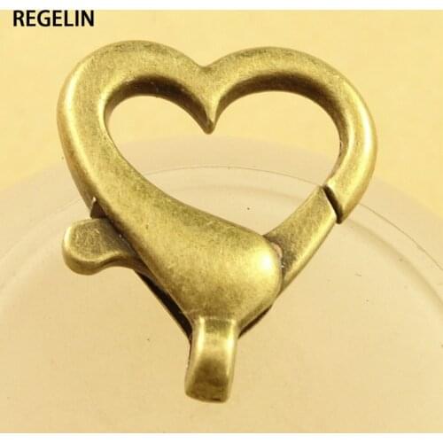 REGELIN 10pcs 22*27MM Retro Heart Lobster Swivel Clasp For Key Ring Necklace Chain Antique Bronze Vintage Lobster Hook DIY