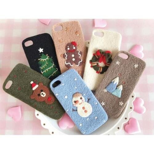 Christmas brown bear, DIY animal cartoon phone case wool needlepoint kit wool felt needle felting craft needlecraft DIY handmade
