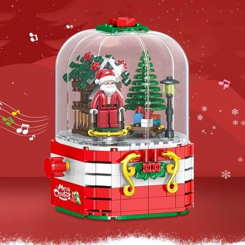 Merry Christmas Winter Santa Claus Building Blocks Music DIY LED Glowing Hut Tree House Bricks New year Gift Toys For Children