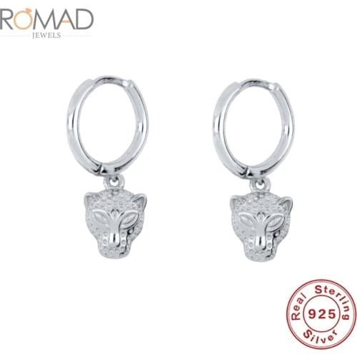 ROMAD 925 Sterling Silver Leopard Head Pendant Earrings For Women INS Wind Hoop Dangle Earing Trendy Jewelry Gold Pendientes