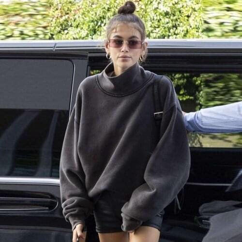 2021 Faddish Sweatshirt Women Casual Loose Fashion Solid Versatile Hoodies Women Turtleneck Batwing Sleeve Tops for Women Spring