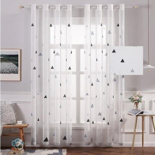 Triangle Embroidery Tulle Curtains for Kitchen Living Room Solid Sheer Curtains Tulle on Windows Drapes Window Screen One Piece