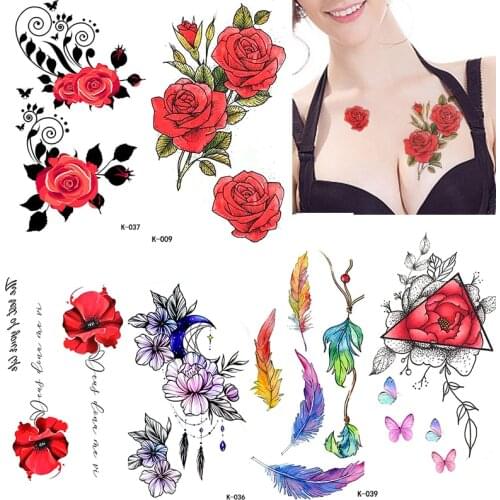 Peony Waterproof Temporary Tattoos Fake Flower Tattoo Sticker Black Rose for Women Girls Shoulder Foot Tatoo Body jewelry Sexy