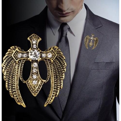 High-end Retro Wing Metal Pins and Brooches Vintage Double-headed Eagle Badge Brooch Punk Crown Suit Lapel Pin Men Accessories