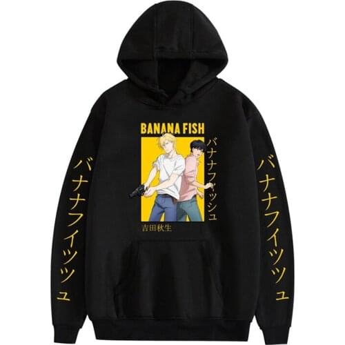 2021 New Banana Fish Print Anime Mens Hoodie for Men and Women Popular Harajuku Banana Fish Pocket Hoodie Pullover Streetwear