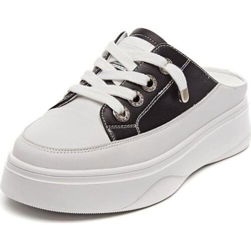 Womens Spring and Summer Casual Shoes Half Drag Hollow Lace Up Sports Shoes Thick Soled Womens Shoes 2021 New Style