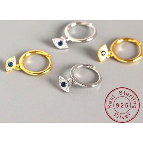 925 sterling silver small gold hoop earrings for women delicate design Devils Eye blue eyes female vintage fine jewelry 2019
