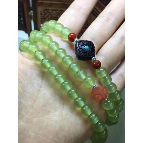 Natural A green jade bracelet bangle jadite jade 108 beads bracelets for women amber jade jewelry 8mm necklace