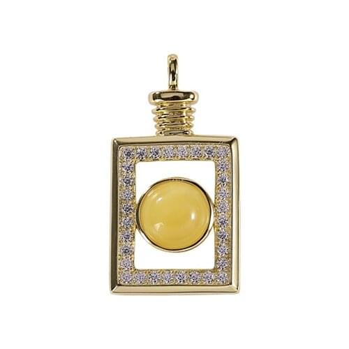 S925 sterling silver gold-plated natural amber wax pendant personality affordable luxury perfume bottle for women pendant