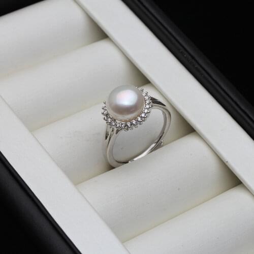 Real Freshwater Pearl Ring For Women,Natural White Pearl Ring 925 Silver Fashion Flower Ring