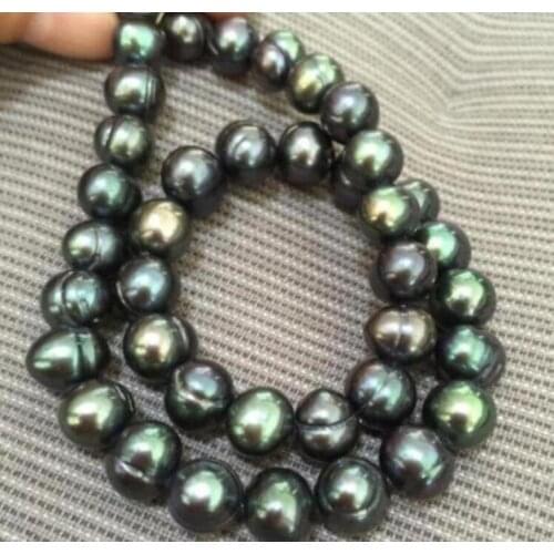 18" Gorgeous AAA 9-10mm natural tahitian black green baroque pearl necklace