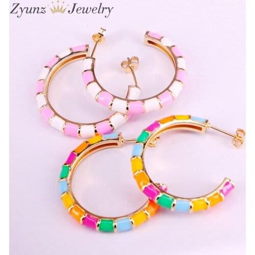 3 Pairs, Mix Color Enamel Circle Round Stud Earrings New Design Earrings Gold Color Enamel Earring for Women Fashion Jewelry