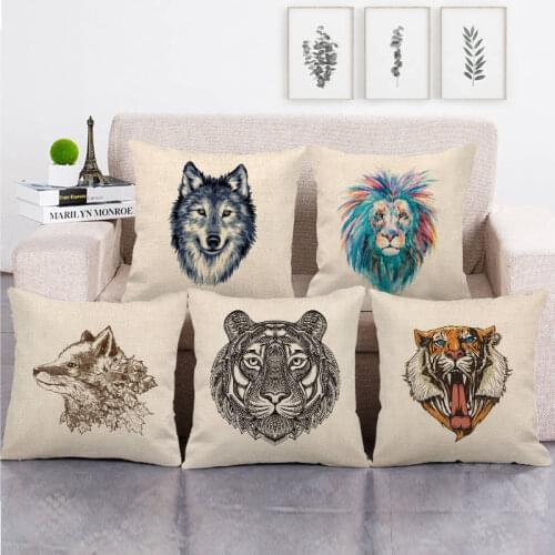 45cm*45cm Tigers and Wolves design linen/cotton throw pillow covers couch cushion cover home decor pillow