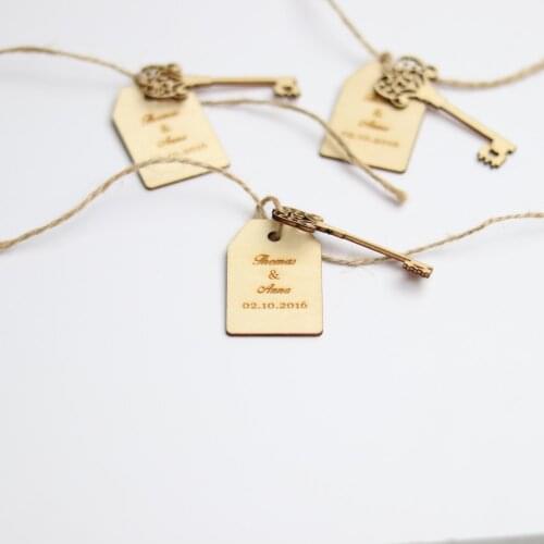 50 Pcs Personalized wedding Wooden rectangle Tags,rustic Bridal Shower wedding Favor tags,Custom name & date Wood rectangle Tags